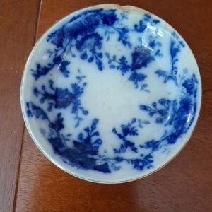 Saffordshire Flow Blue Floral 3 Inch Antique Dish